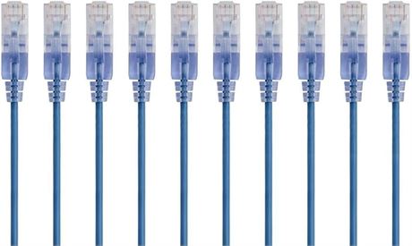 Monoprice 10-Pack SlimRun Cat6A Ethernet Network Patch Cable 10G 2ft Blue