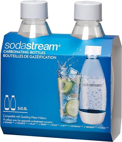 SodaStream 0.5L Fuse Carbonating Bottle, White, 2PK