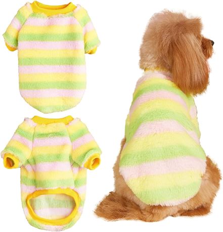 MED -Winter Warm Puppy Clothes Striped Dog Costumes Colorful Fleece Pet Sweater