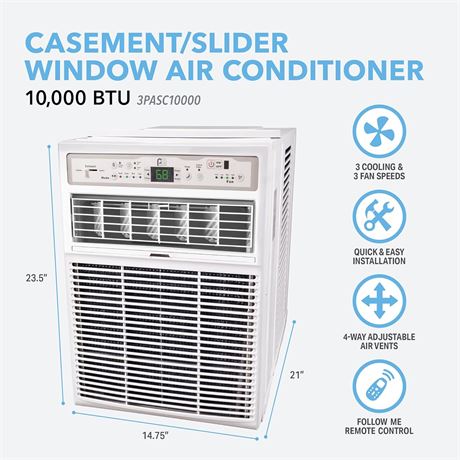 Perfect Aire Slider Air Conditioner Window A/C - Casement, Gray, 10000 Btu
