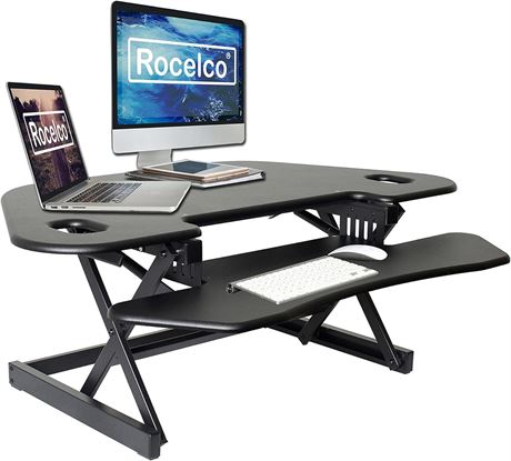 Rocelco 46" Height Adjustable Corner Standing Desk Converter - Quick Sit Stand