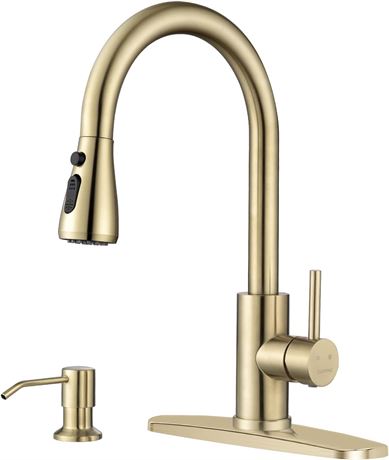 DAYONE Gold Kitchen Faucet with Soap Dispenser Champagne Gold, Brushed Gold