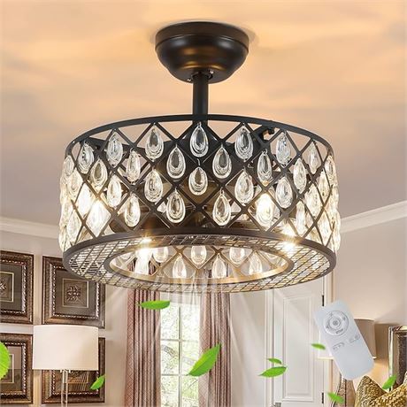 Crystal Ceiling Fan with Remote Iron 18” Chandelier Ceiling Fan Indoor