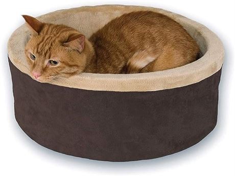 K&H Pet Products Thermo-Kitty Bed Heated Cat Bed Small 16 Inches Mocha/Tan