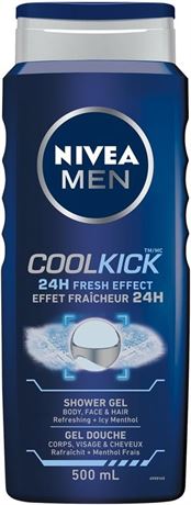 NIVEA MEN Cool Kick Body Wash | 3-in-1 Men Shower Gel (Body, Face & Hair), 500mL