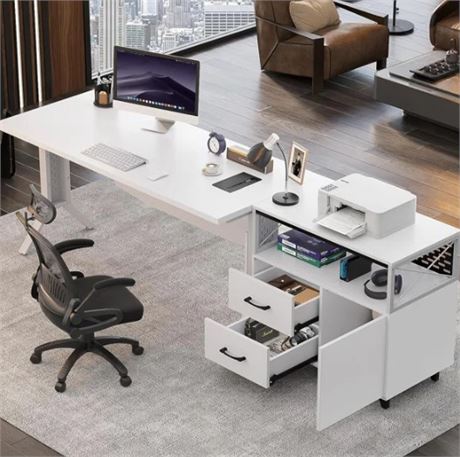 Imbi 55'' L-Shaped Desk with Cabinet