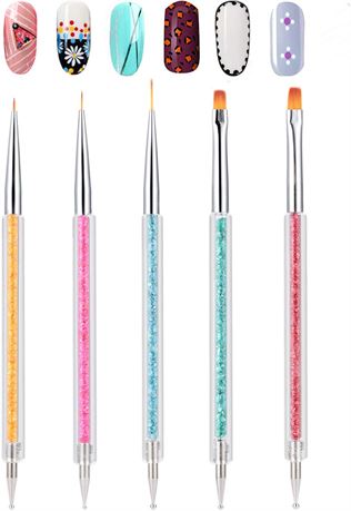 Doubel Ended Nail Art Brushes, TEOYALL 5 PCS Nail Dotting Pen Liner Brush Nail
