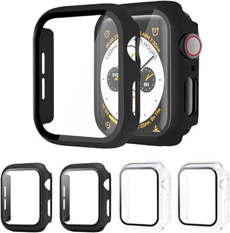 [4 Pack]Raamax Hard PC Case with Tempered Glass Screen Protector for iWatch 45mm