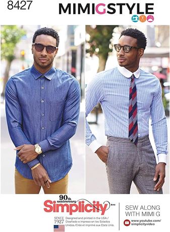 Size 34-42 Simplicity Pattern 8427 AA Men's Fitted Shirt with Collar