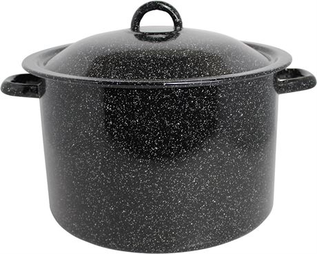 33 Qt Mirro Traditional Vintage Style Black Speckled Enamel on Steel Stock Pot,