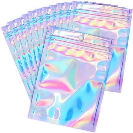Durimoiy 100 Pack Resealable Mylar Bags Holographic Packaging Bags Odor Proof