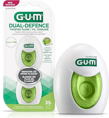 GUM Dual-Defence Twisted String Floss, Minty Green Tea 2X35M