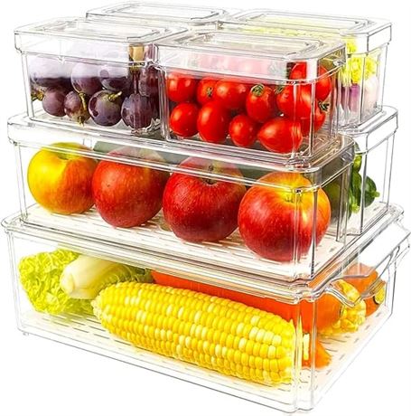 Set Of 7 Refrigerator Organizer Bins with Lids,Stackable Fridge Organization