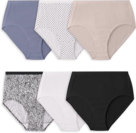 US 6 Fruit of the Loom Womens Assorted Cotton Brief Underpants, 6 Pack