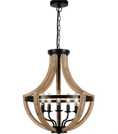 19" Farmhouse Solid Wood Light Fixtures Chandelier - brown