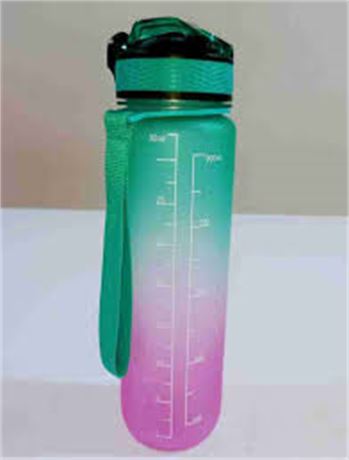34 oz Insulated Water Bottle, Green/Pink