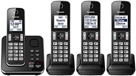 Panasonic KXTGD394B DECT 6.0 4-Handset Cordless Phone with Answering Machine