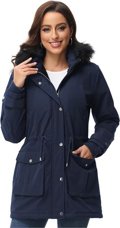 XXL - Royal Matrix Women's Parka Coat Winter Warm Parka Jacket Fleece Lined, Nav