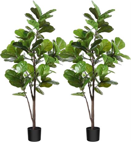 5.5Feet 2pk CROSOFMI Artificial Fiddle Leaf Fig Tree Fake Ficus Lyrata Plant