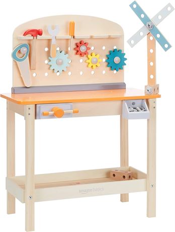 Basics Wooden Play Toy Tool Set and Workbench for Toddlers, Preschoolers