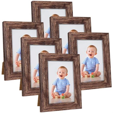 Q.Hou 4x6 Picture Frame Wood Pattern Rustic Brown (6 Pack)