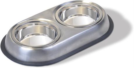 Van Ness Pets Stainless Steel Double Dish Food and Water Bowl for Cats/Small Dog