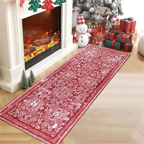 60 x 180cm Enyhom Aisle Rugs for Hallway Super Soft Bohemian Style Carpet, Red