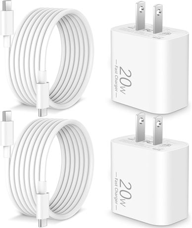 2-Pack 6FT iPhone 15/15 Pro Max/Plus Charger, 20W Fast Charging USB C Charger