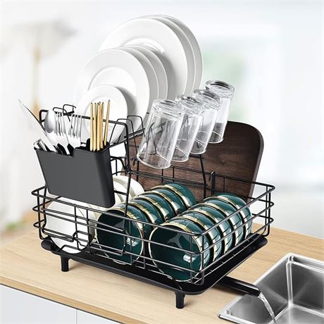 OTraki 2 Tier Dish Drying Rack with Drainboard, Detachable Dish Drainer