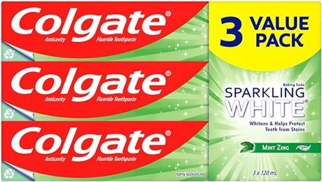 120 mL Pack of 3 Colgate Sparkling White Whitening Toothpaste - Mint Zing