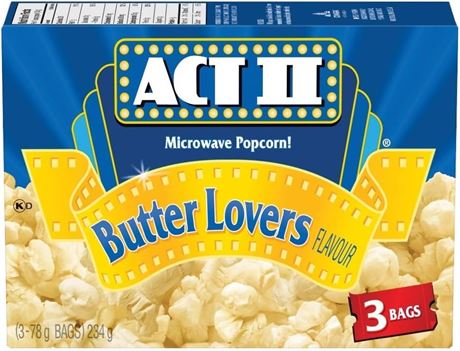 Act ii Microwave Gourmet Popcorn - Butter Lovers Flavour (3 x 78g Snack-Size Bag
