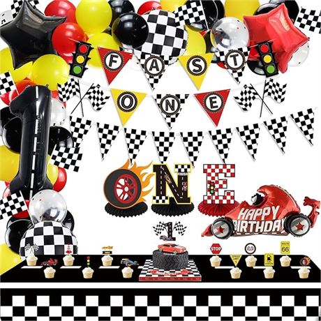 Fast One Birthday Decor, Race Car 1st Birthday Decorations for Boys