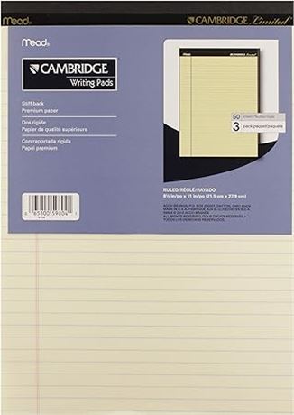 Cambridge Limited Perforated Writing Pad, 8.5 X 11 Inches, Wide Ruled, 50 Sheets