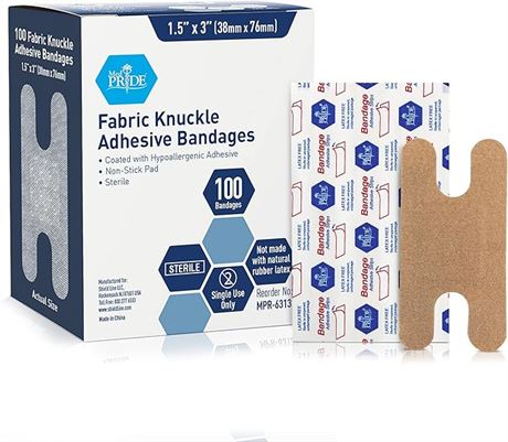 1.5''x3'' MED PRIDE Sterile Fabric Knuckle Adhesive Bandages [100 Count]