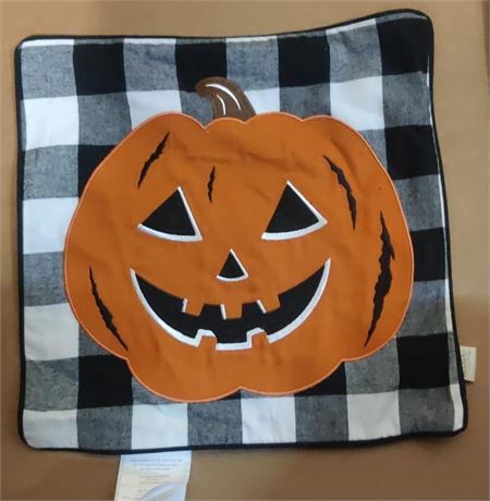 16" x 16" - Halloween Pumpkin Plaid Pillow Cover