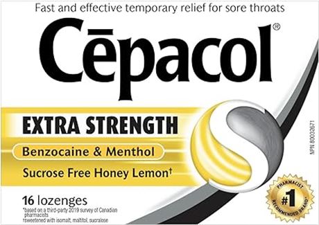 16count Cepacol Extra Strength, Sucrose Free, Honey Lemon, Sore Throat Lozenges