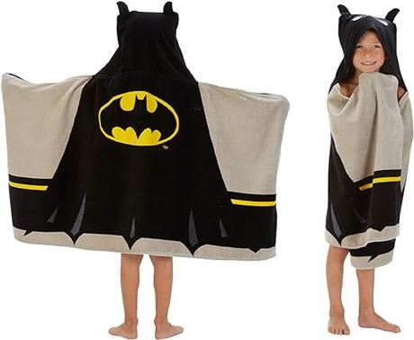 Batman Kids Bath/Pool/Beach Super Soft Cotton Terry Hooded Towel Wrap, 24" x 50"
