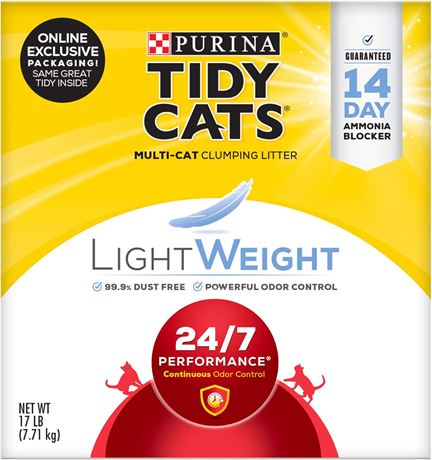 17LB Purina Tidy Cats Lightweight Clumping Cat Litter, 24/7 Performance Multi