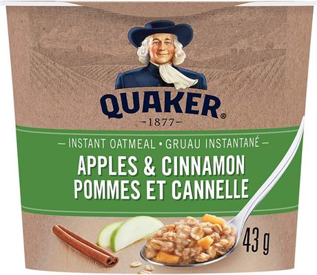 12 Unit Case Quaker Apple Cinnamon Instant Oatmeal, Cup | 43G/Unit BB Nov 26/23