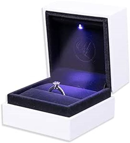 Mrs... At Last Engagement Ring Box - Luxury Black Velvet and White Ring Box