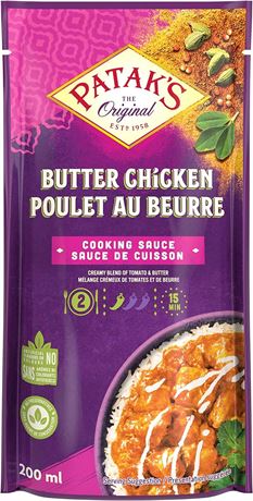 3x200ml Patak's, Butter Chicken, Cooking Sauce for Two, Creamy Blend of Tomato
