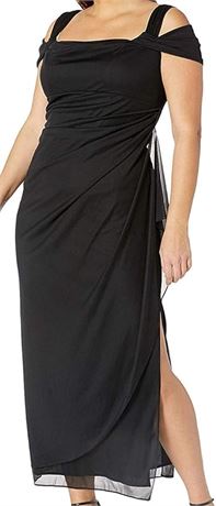 22W Alex Evenings Women's Plus Size Long Cold Shoulder Dress with Ruched Skirt