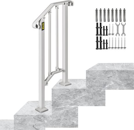 VEVOR Handrails for Outdoor Steps Fits 1 or 2 Steps Handrail, Matte White