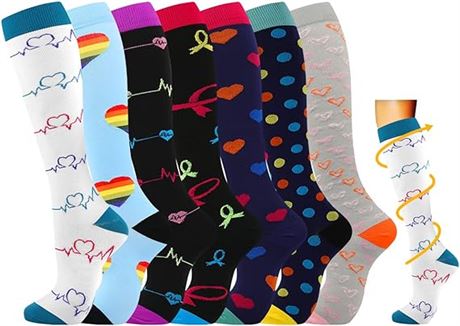 SMALL - 7 Pairs Compression Socks for Women & Men 15-20 mmHg is Best Athletic