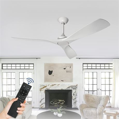 DIGLED White Ceiling Fan without Light, 52 Inch Ceiling Fan with Remote Control