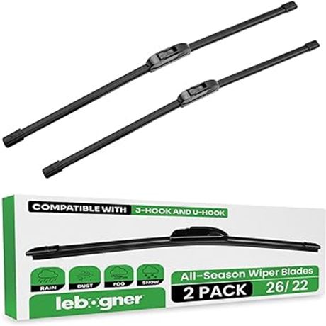 lebogner Wiper Blades 26 Inch + 22 Inch Pack of 2 All-Seasons