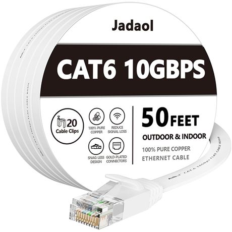 Cat 6 Ethernet Cable 50 ft, Outdoor&Indoor 10Gbps Support Cat8 Cat7 Network