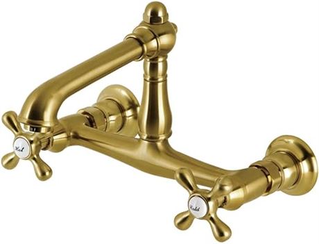 Kingston Brass KS7247AX English Country Wall Mount Bathroom Faucet, Brushed Bras