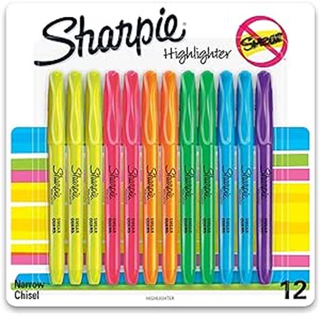 Sharpie 27145 Pocket Highlighters, Chisel Tip, Assorted Colors, 12-Count