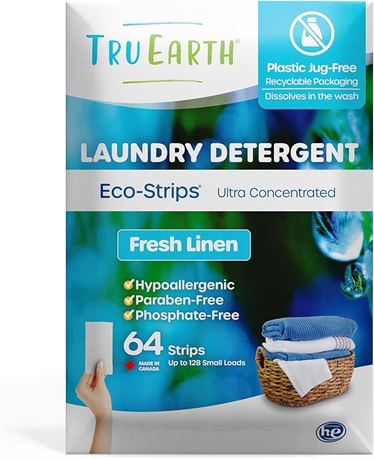 Tru Earth Compact Dry Laundry Detergent Sheets - Up to 128 Loads (64 Sheets)